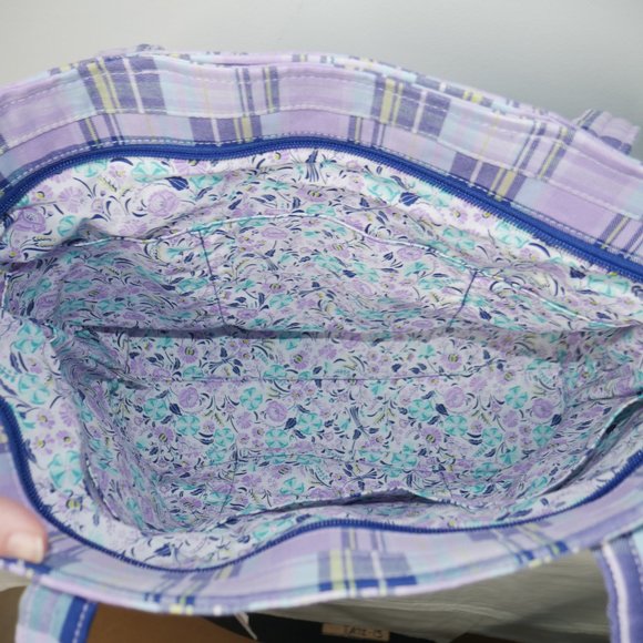 Vera Bradley Small Vera Tote Quilted in Amethyst Plaid Travel Shoulder Bag NWT - Picture 4 of 10